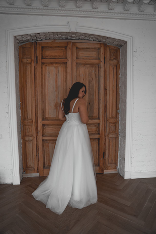 Plus Size Sparkly Wedding Dress Klouzi 2 with spaghetti straps - Olivia Bottega