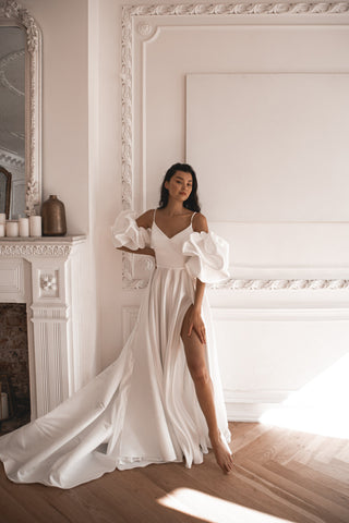 Satin Wedding Dress Sentea with Front Slit - Olivia Bottega