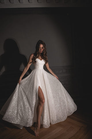 Shiny Wedding Dress Bree with a High Front Slit - Olivia Bottega